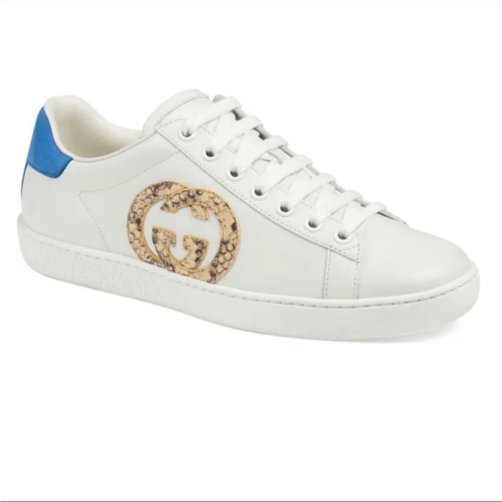 Gucci White Leather Snake Skin GG Sneakers Size 37.5